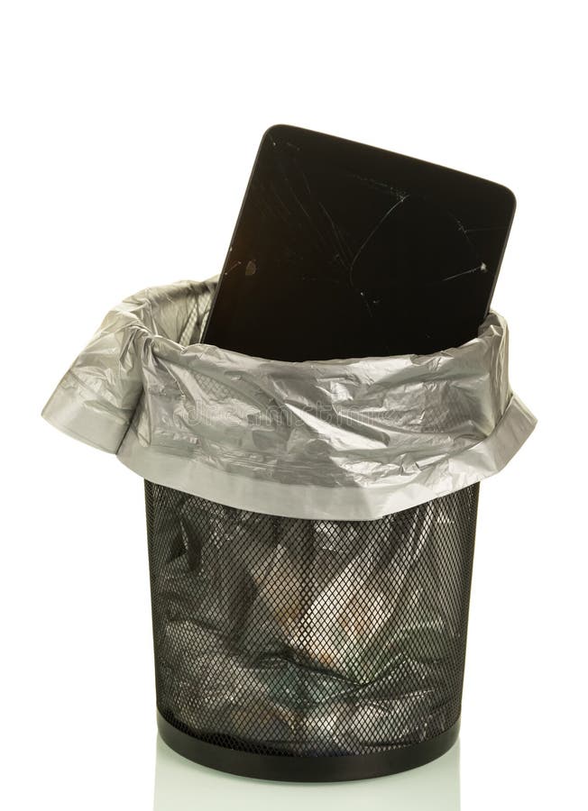 Old Broken Tablet In Trash Bin Stock Photo Image of background