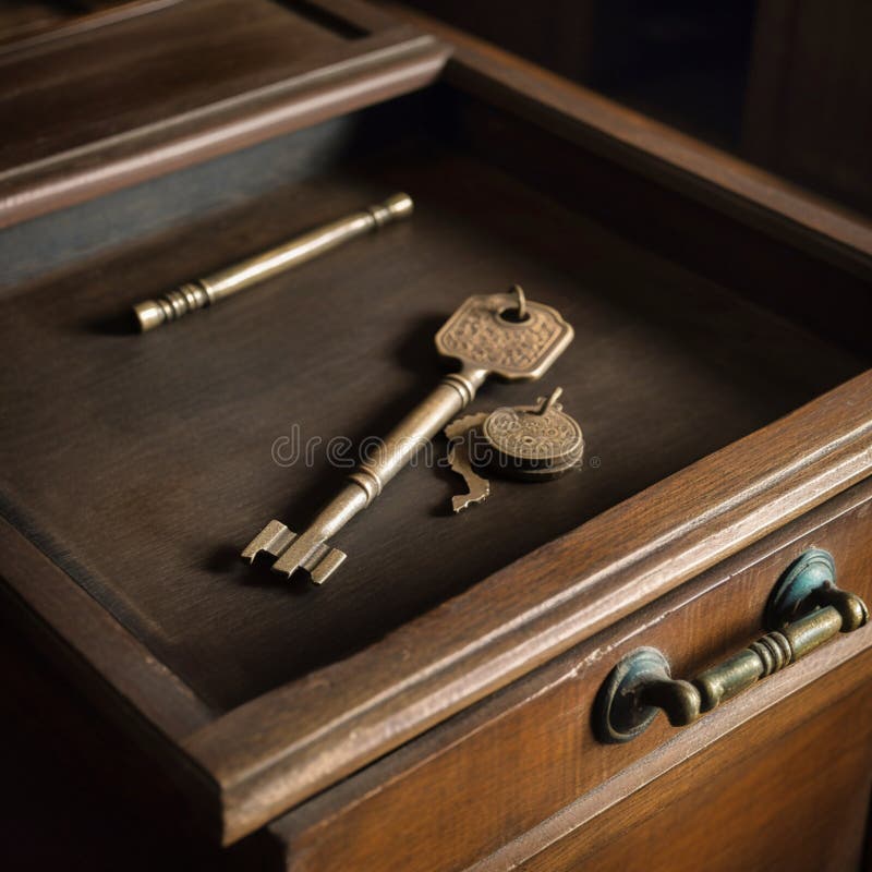 An Old Bronze Key in a Desk Drawer Stock Image Image of vintage, aged
