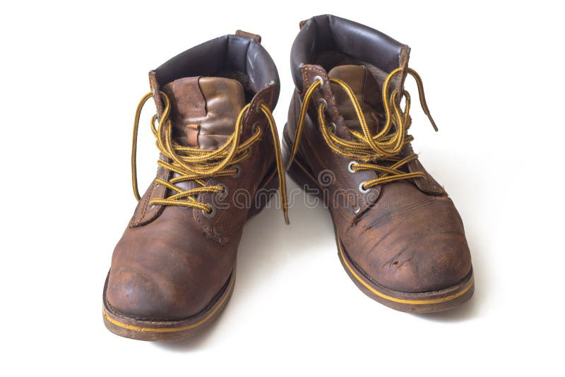 Old Brown Nubuck Boots with Yellow Laces Stock Photo Image of