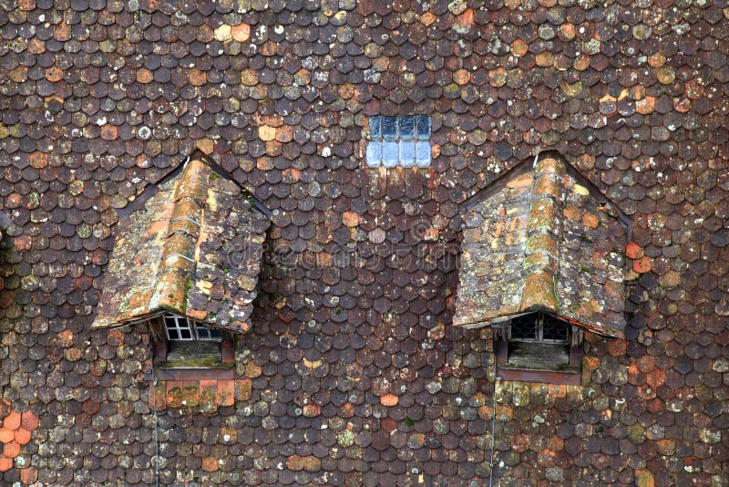 Old brown tile roof with dormer royalty free stock photography