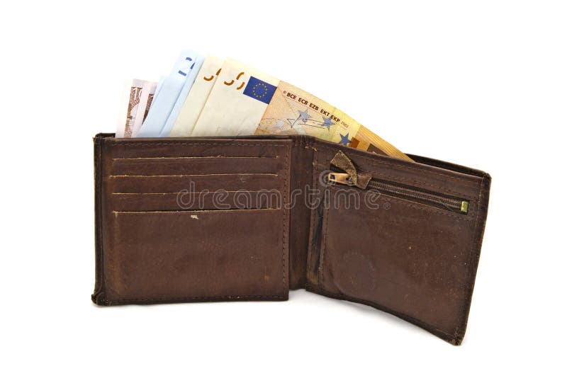Old Brown wallet and euro