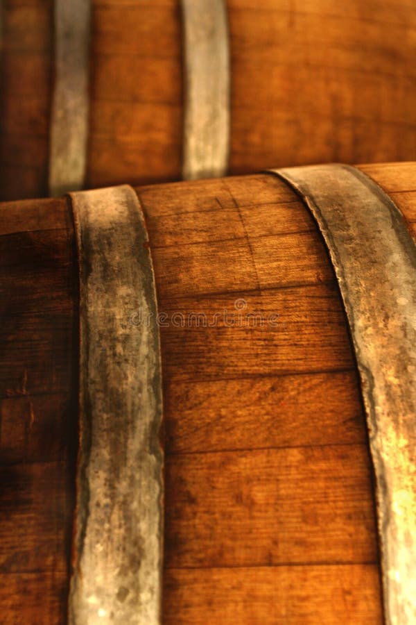 Old brown wooden barrel of sherry stock image
