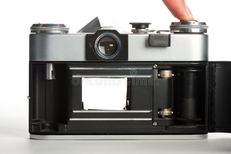 Old camera on bulb stock image. Image of single, curtain 17412127