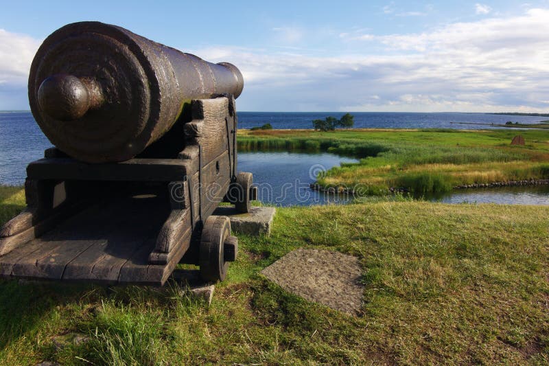 Old cannon in the Kalmar castle stock photography