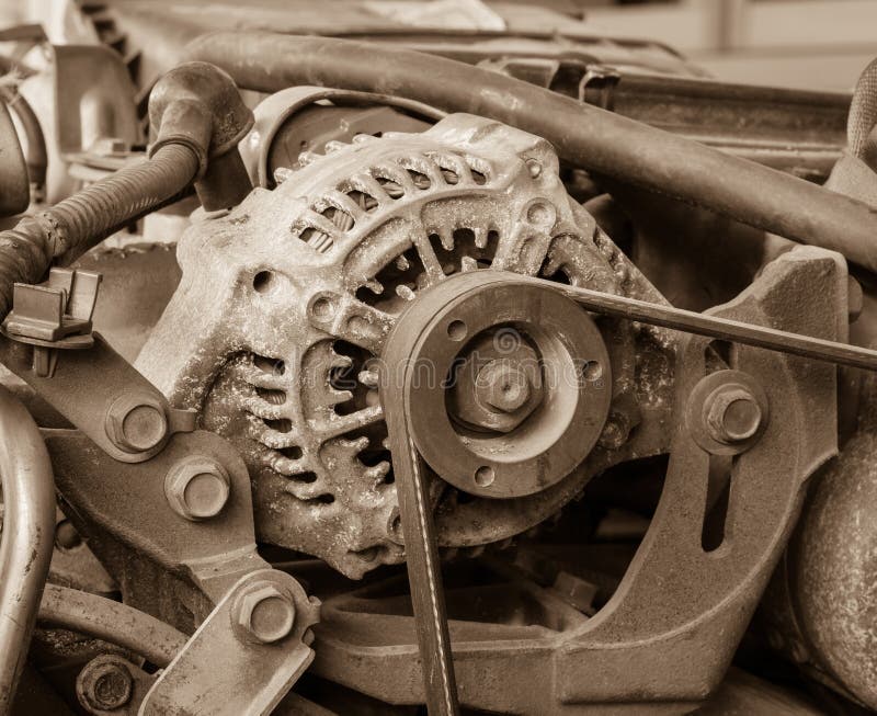 Old car alternator stock image. Image of path, pulley 85172969