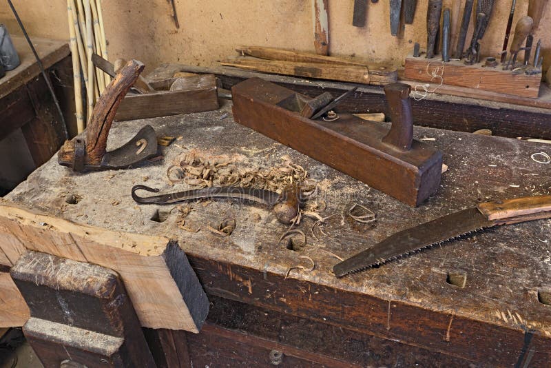 Old carpenter's bench stock image. Image of joinery 