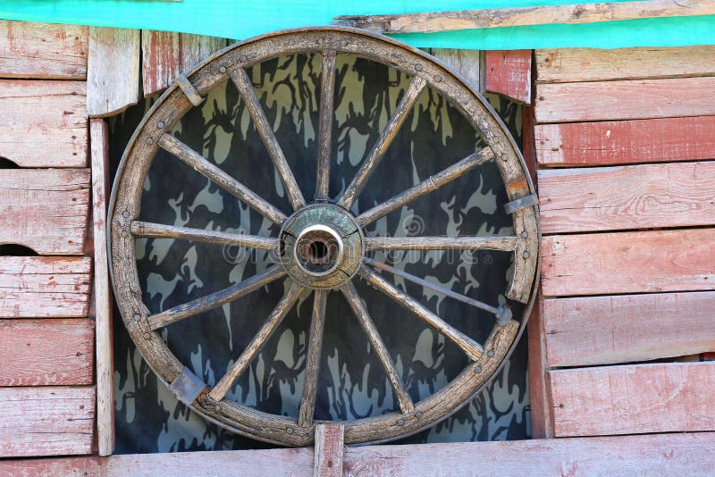 Old Cart Wheel at Window in Aksaray,Turkey