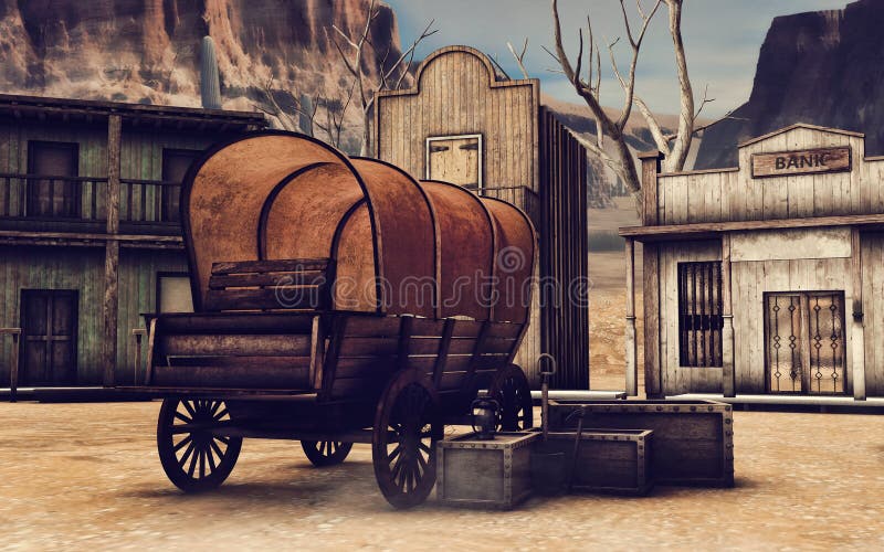 Old cart in a wooden town