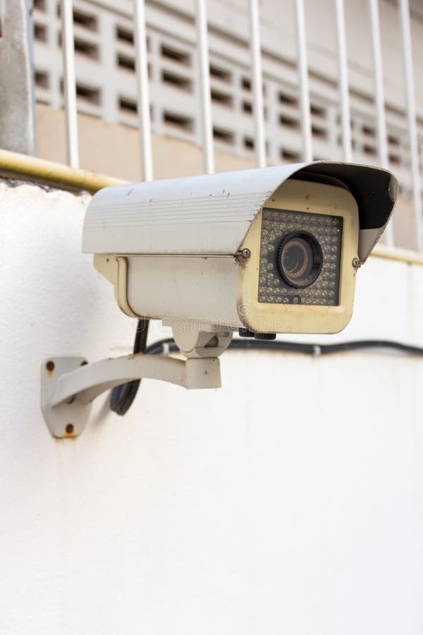 The Old CCTV Security Camera operating long time. Industry, repair.