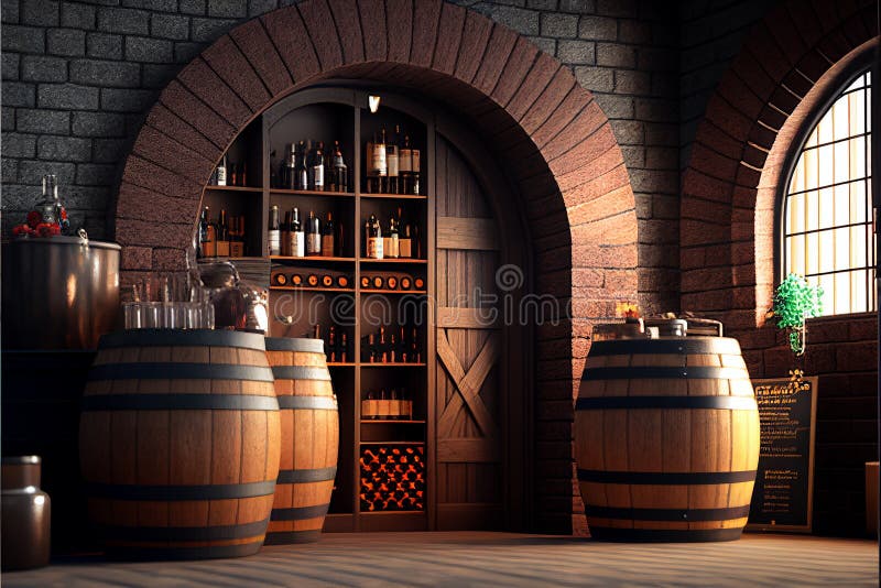 Old Cellar for Storing Aged Wine. AI Generated. Stock Illustration