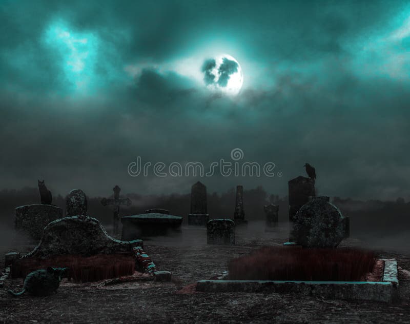 Old Cemetery Fantasy Gothic Scene stock illustration