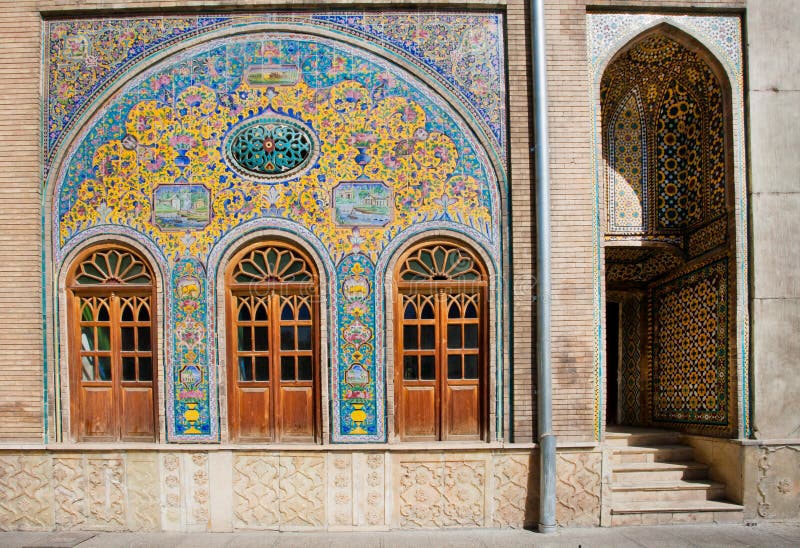 Old ceramic tiles on the wall of the royal palace. Golestan in Tehran, Iran. Golestan Palace is the oldest groups of buildings in Teheran, became the seat of royalty free stock images Old ceramic tiles on the wall of the royal palace. Golestan in Tehran, Iran. Golestan Palace is the oldest groups of buildings in Teheran, became the seat of royalty free stock images