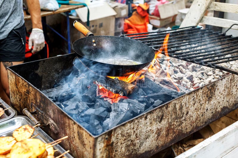 Old Chinese Wok Pan with Boiling Oil on a Fire Stock Image Image of junk, ingredient 80948103