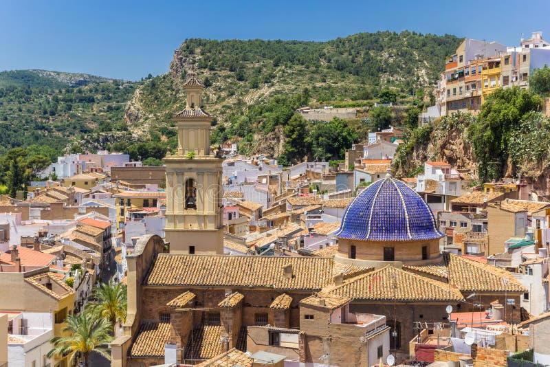 Old church with blue dome in the historic center of Bunol