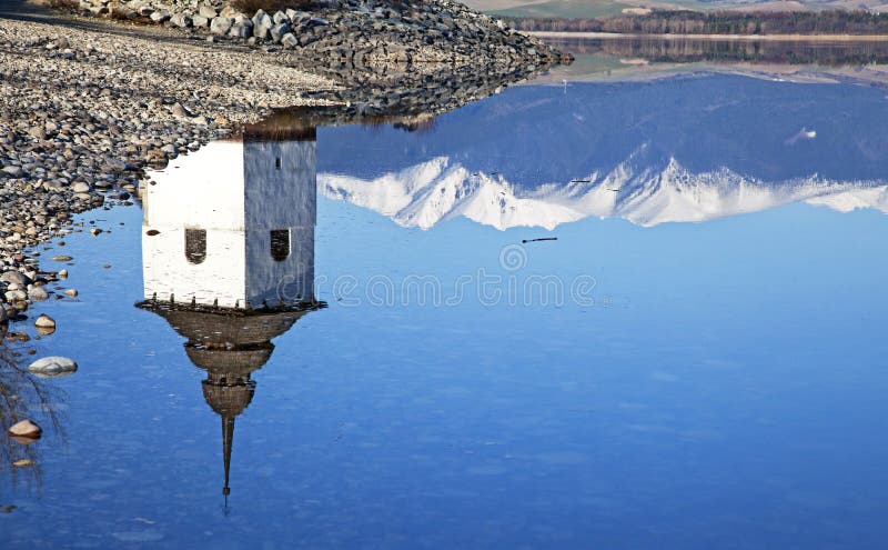 Old church tower near water basin Liptovska Mara