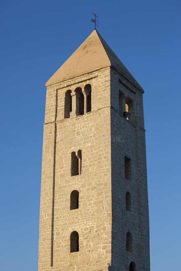 Old church tower in Rab royalty free stock photo