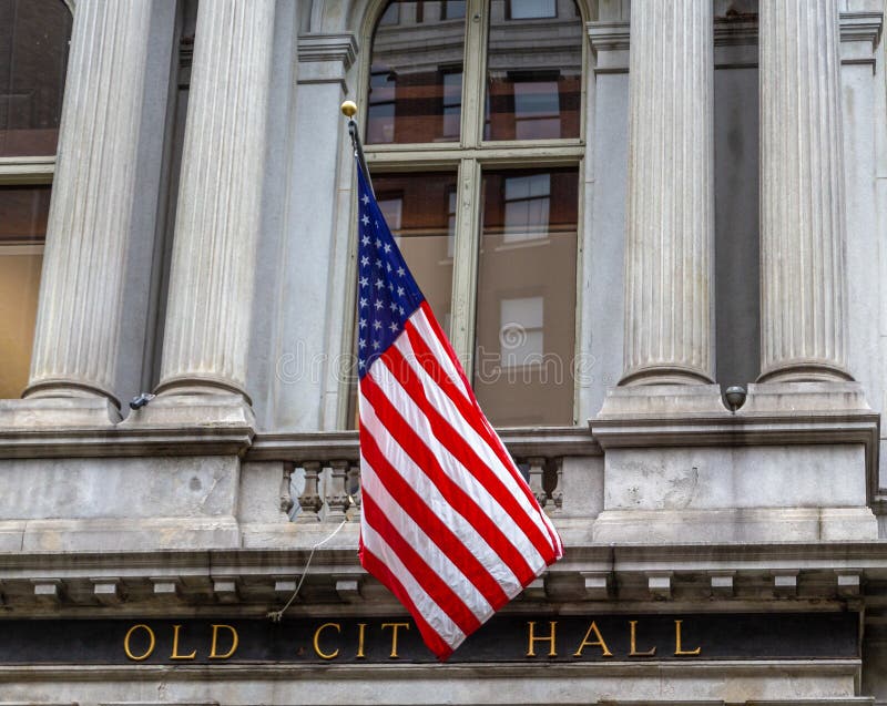 Old City Hall with American Flag Stock Photo Image of facade, history