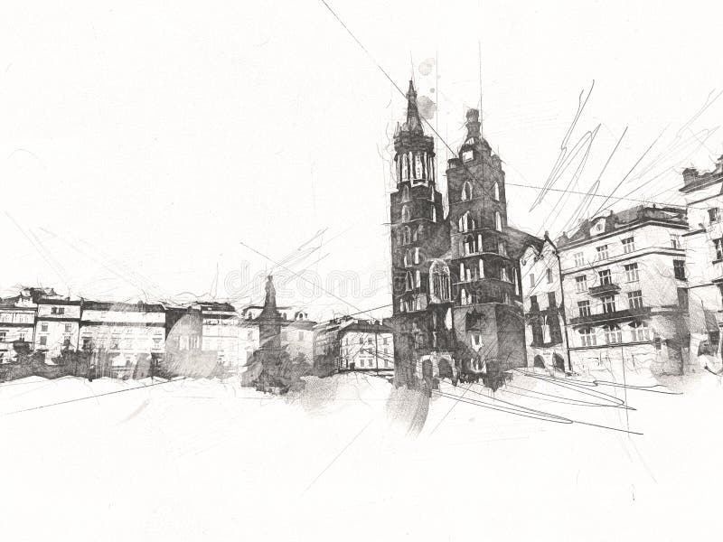 Town Hall Tower Town Square Krakow Stock Illustrations – 269 Town Hall ...