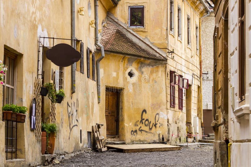 Old city street in Brasov Romania