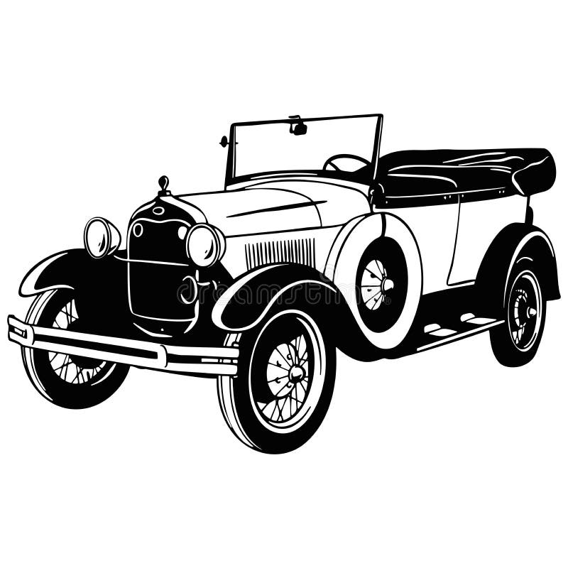 Old Classic Car, 1920 Vintage Car, Stencil, Silhouette, Vector