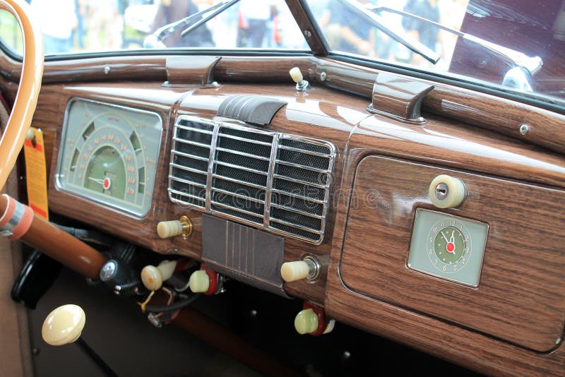 Old clock on american car glove box