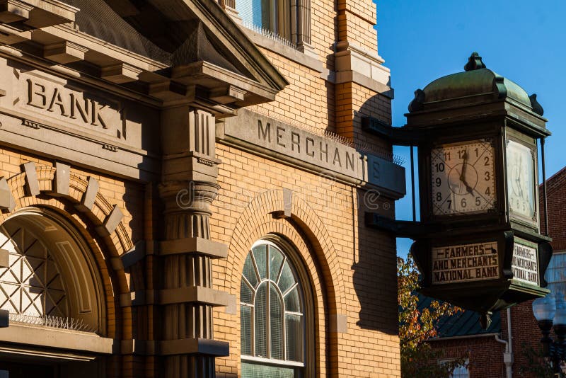 Old Clock and Bank Building In Old Town