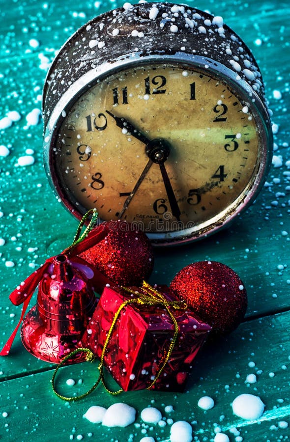 Old Clock and Christmas Decorations Stock Photo Image of dial, alarm