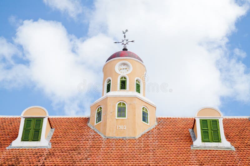 Old Clock Roof Tower and Two Dormers Stock Image Image of weather
