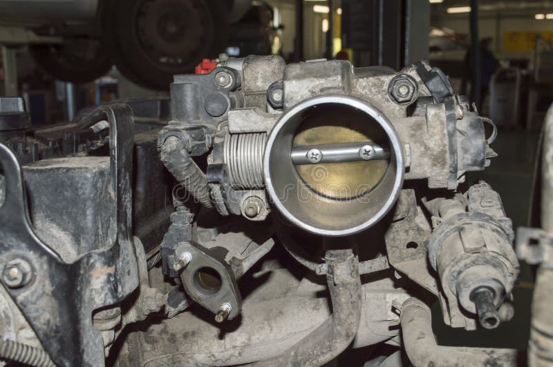 Old Closed Throttle Valve Installed on the Engine Stock Image Image