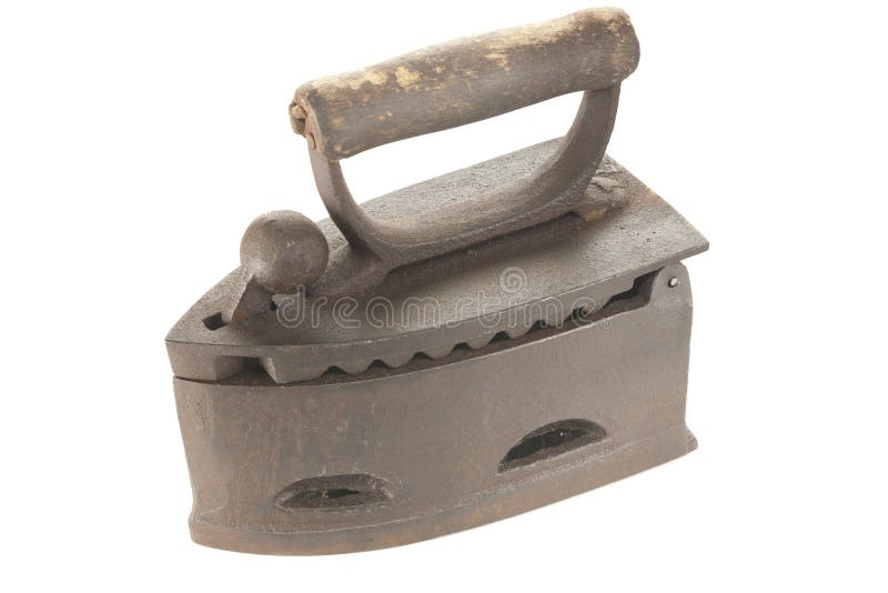 Old Coal Iron Isolated on White Stock Image Image of iron, wood 18464005