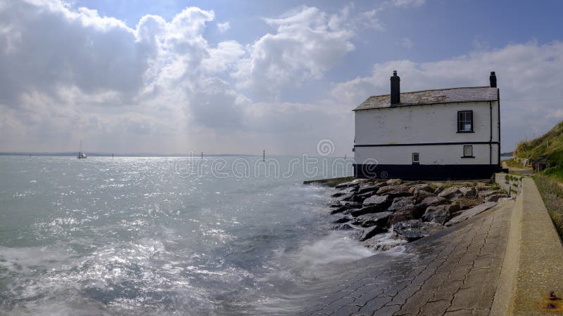 The Old Coast Guard watch house at Lepe on the coast of the Solent in the New Forest National Park, UK