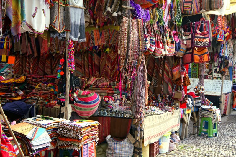 Old colorful market in the city center of Pisac, Peru