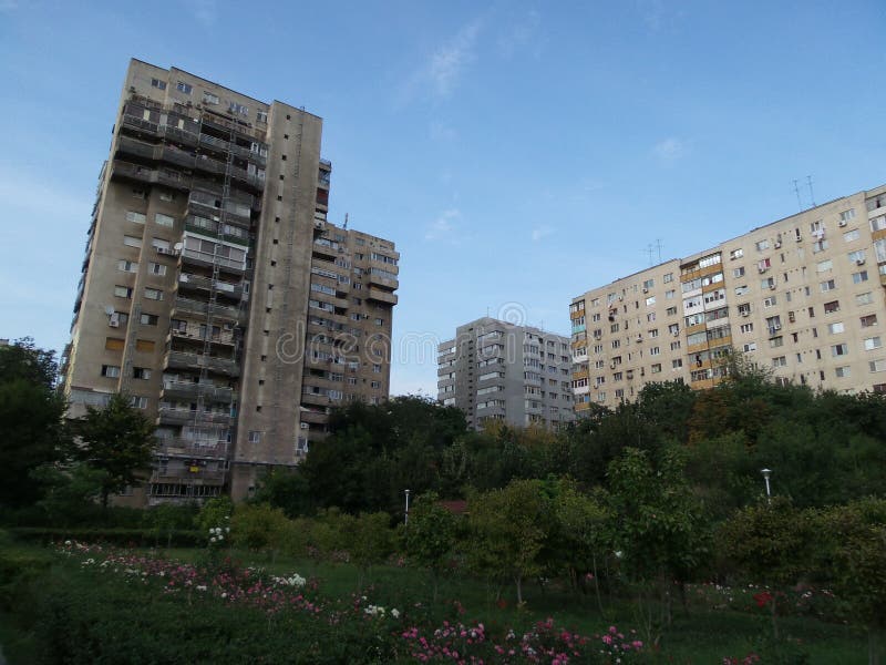 A detail of a old communist block building in Pantelimon, Bucharest. Old communist block stock images, royalty-free photos and pictures