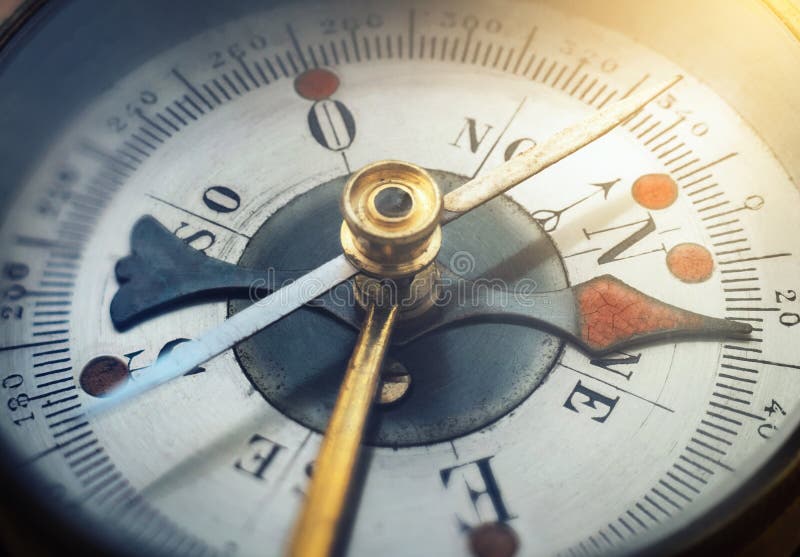 Old compass. Macro shot. Travel, geography, navigation, tourism and exploration concept background