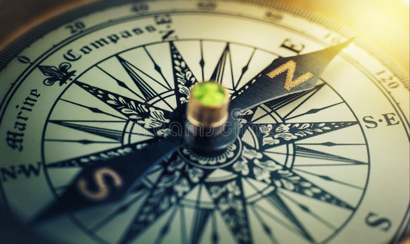 Old compass. Macro shot, shallow focus. Travel, geography, navigation, tourism and exploration concept background