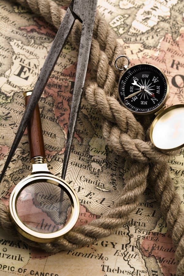 Old compass and rope