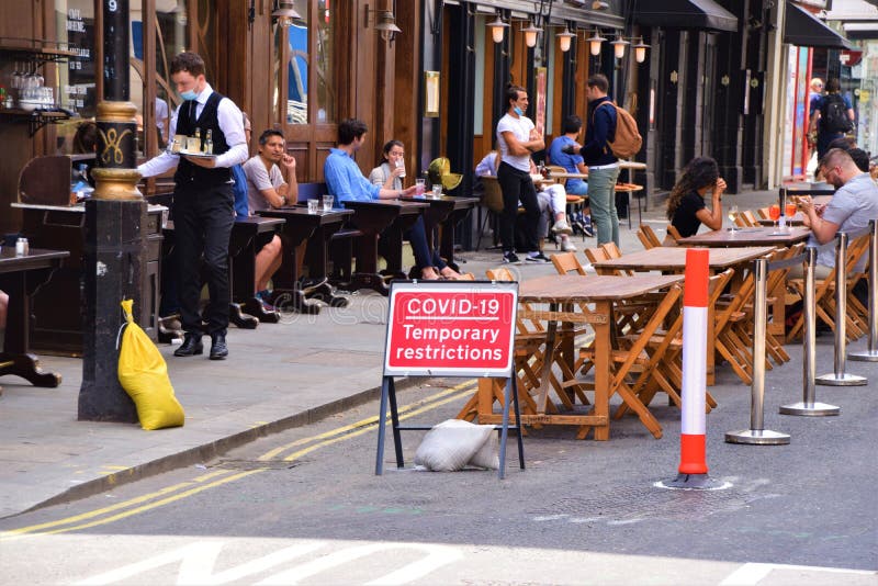 Old Compton Street cafe outside seating, Soho, London, July 2020