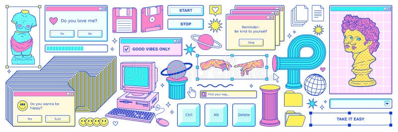 Vector Retro Style Sticker Pack with 90s Elements, Vectors