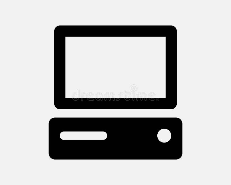 Old Computer Icon Desktop Laptop Vintage Tech Technology Equipment Monitor CPU Retro Display Black White Shape Line Outline Sign Symbol EPS Vector. Old computer keyboard cpu monitor vectors