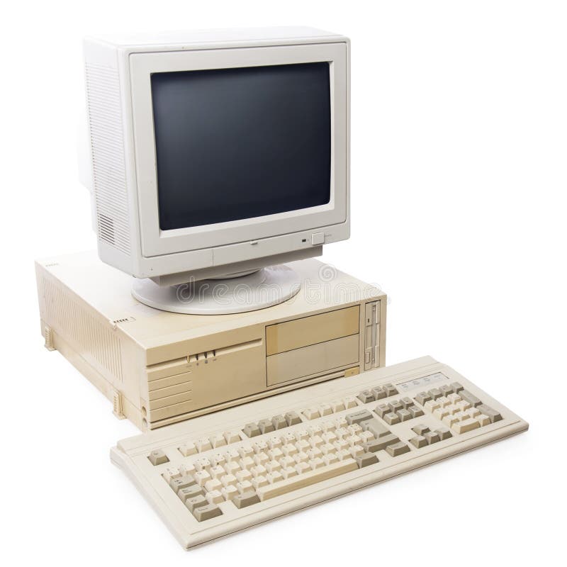 Old computer, keyboard CPU and monitor