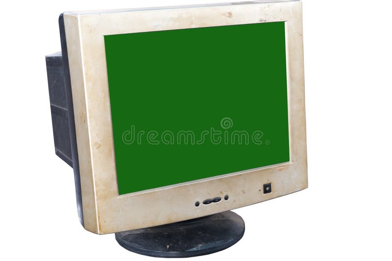 Old Computer Laptop With Green Screen. Stock Image - Image of desk