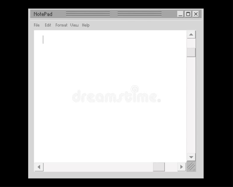 Old Computer Notepad Template.  Notebook for Notes Text Blank Screen