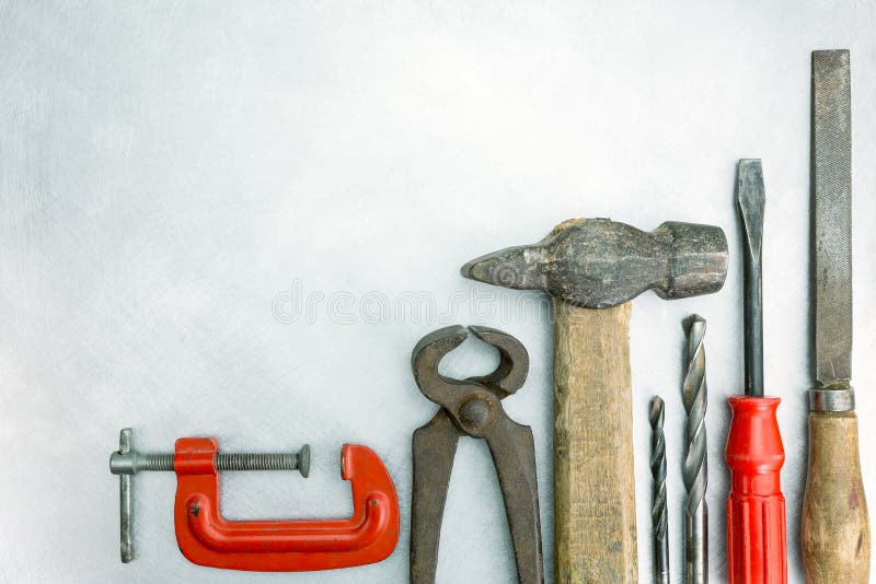 Old construction tools stock photo. Image of iron, drill 53063888