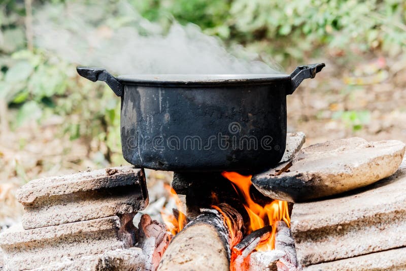 Old Cooking Pot Stove Using Firewood. Stock Photo Image of asian