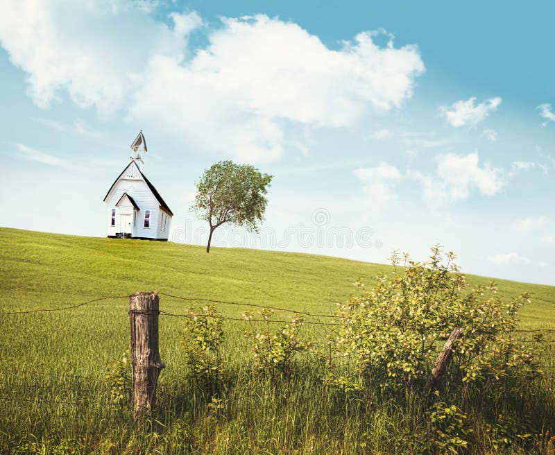 Old country school house on a hill stock photography