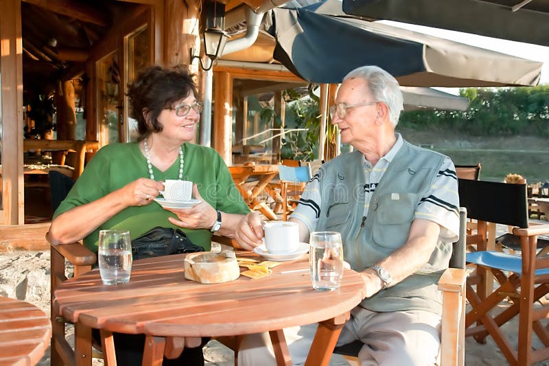 Old couple enjoy in afternoon coffee
