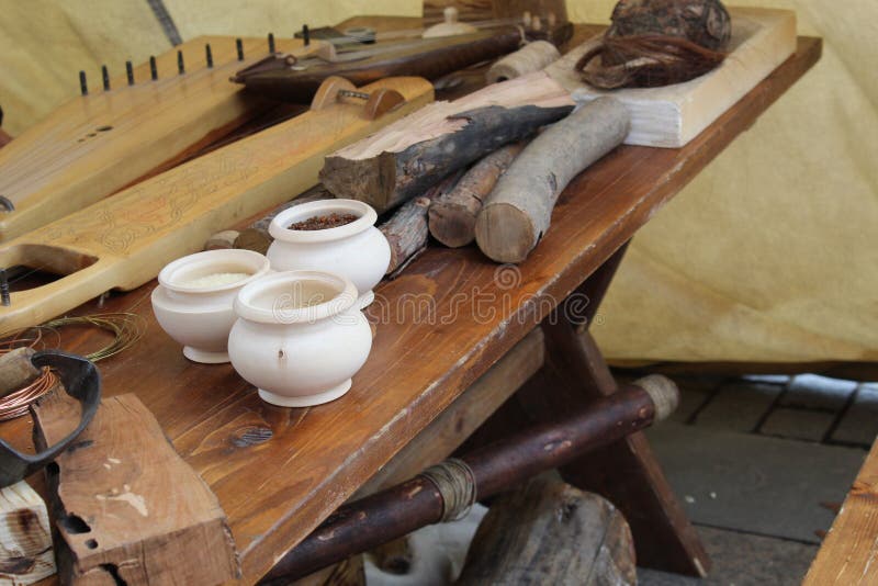 Old creative workshop for making musical instruments stock image Old creative workshop for making musical instruments stock image