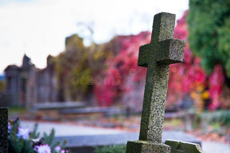 Old Cross in the Autumn Cemetery