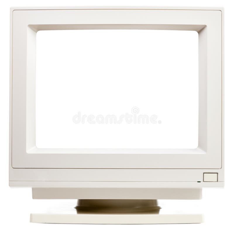 Old CRT computer monitor with cutout screen isolated on white