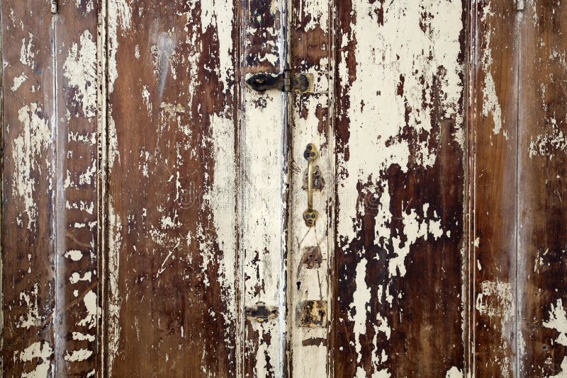 Old Cupboard with Cracked Painted Doors, Texture of Weathered Cracked